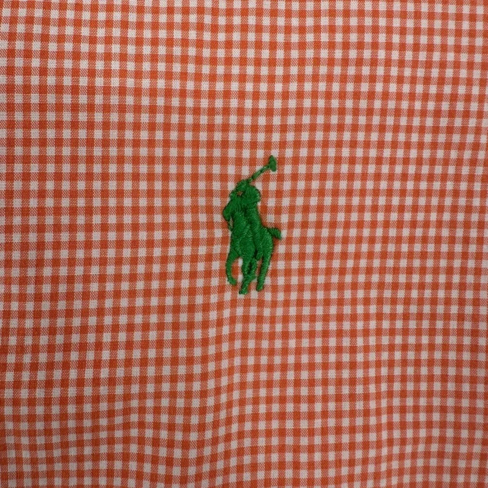 Polo Ralph Lauren Mens Orange Gingham Custom Fit Button Down Shirt‎ Large L 434